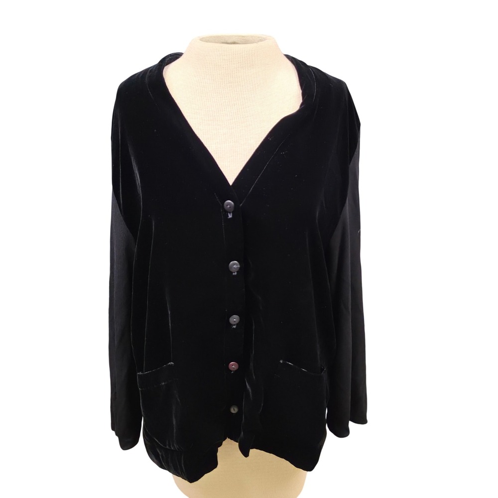 Harriet Selwyn Cardigan Women Small Black Good Silk Blend Velvet Mixed Media 433